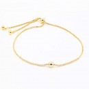 Gold Plated Lariat Bracelet with Clear CZ Stone - 10.50 inch Length