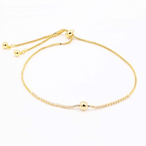 Gold Plated Lariat Bracelet with Clear CZ Stone - 10.50 inch Length
