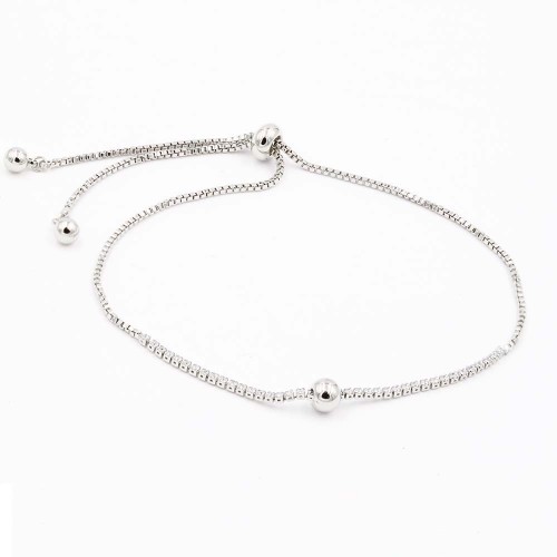 Rhodium Plated Lariat Bracelet with Clear CZ Stone - 10.50 inch Length
