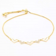 Gold Plated Heart Shape Lariat Bracelets with CZ Stone