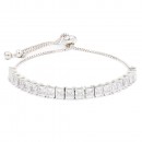 Rhodium Plated Lariat Bracelet with Clear Square Shape CZ Stone