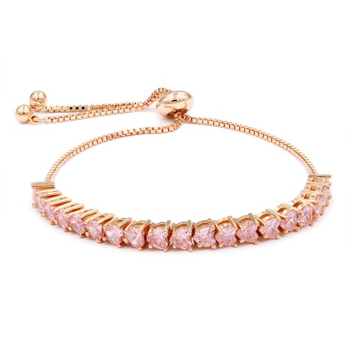 Rose Gold Plated Lariat Bracelet with Pink Heart Shape CZ Stone