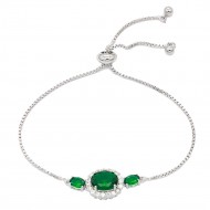Rhodium Plated with Green Cubic Zirconia Lariat Bracelets