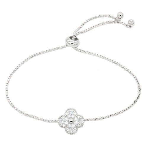 Rhodium Plated with Cubic Zirconia Lariat Bracelets