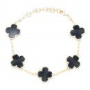 14K Gold Plated With 5 Black MOP Clover Lobster Closure Bracelets. 7"+1"