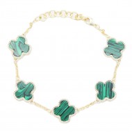 14K Gold Plated With 5 Green MOP Clover Lobster Closure Bracelets. 7"+1"