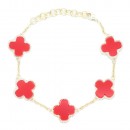 14K Gold Plated With 5 Multi Color Clover Lobster Closure Bracelets. 7"+1"