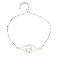 Rhodium Color With White Pearl Lariat Bracelets