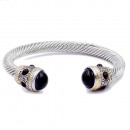Two-Tone With Black Stone 7MM Cable Cuff Bracelets