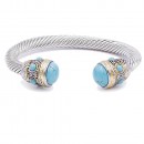 Two-Tone With Turqouise Color Stone 7MM Cable Cuff Bracelets