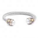 Two-Tone With White Pearl 7MM Cable Cuff Bracelets