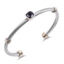 Two-Tone With Pink Stone 4MM Cable Cuff Bracelets