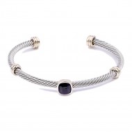Two-Tone With Black Stone 4MM Cable Cuff Bracelets