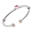 Two-Tone With Topaz Color Stone 4MM Cable Cuff Bracelets