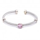 Two-Tone With Pink Stone 4MM Cable Cuff Bracelets