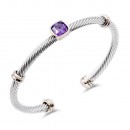 Two-Tone With Aqua Blue Stone 4MM Cable Cuff Bracelets