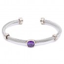 Two-Tone With Purple Color Stone 4MM Cable Cuff Bracelets