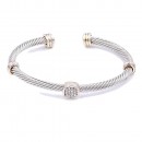 Two-Tone With Clear CZ Stone 4MM Cable Cuff Bracelets