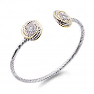 Two-Tone With Clear CZ Stone 3MM Cable Cuff Bracelets