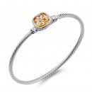 Two-Tone With Clear Stone 3MM Cable Cuff Bracelets