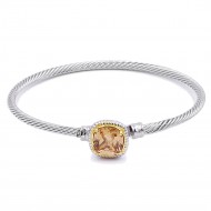 Two-Tone With Topaz Stone 3 MM Cable Cuff Bracelets