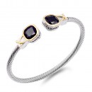 Two-Tone With Topaz Stone 4MM Cable Cuff Bracelets