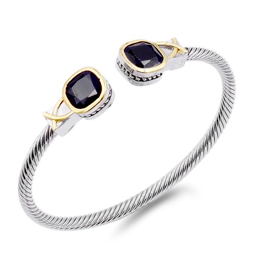 Two-Tone With Black Stone 4MM Cable Cuff Bracelets
