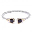 Two-Tone With Black Stone 4MM Cable Cuff Bracelets