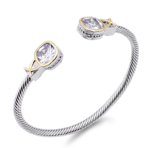 Two-Tone With Clear Stone 4MM Cable Cuff Bracelets