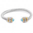 Two-Tone With Turqouise Color Stone 7MM Cable Cuff Bracelets