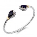 Two-Tone Plated 4MM Clear Stone Cable Cuff Bracelets