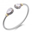 Two-Tone Plated With Pink Stone 4MM Cable Cuff  Bracelets