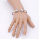 Two-Tone Plated 4MM Clear Stone Cable Cuff Bracelets