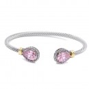 Two-Tone Plated With Pink Stone 4MM Cable Cuff  Bracelets