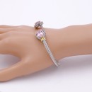 Two-Tone Plated With Pink Stone 4MM Cable Cuff  Bracelets