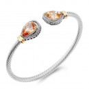 Two-Tone Plated With Topaz Stone 4MM Cable Cuff Bracelets