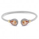 Two-Tone Plated With Topaz Stone 4MM Cable Cuff Bracelets