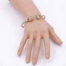 Two-Tone Plated With Topaz Stone 4MM Cable Cuff Bracelets