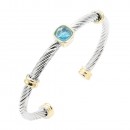 Two-Tone With Topaz Stone 4MM Cable Cuff Bracelets
