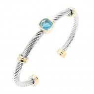 Two-Tone With Aqua Stone 4MM Cable Cuff Bracelets