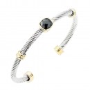 Two-Tone With Aqua Stone 4MM Cable Cuff Bracelets