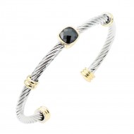 Two-Tone With Black Stone 4MM Cable Cuff Bracelets