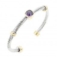 Two-Tone With Purple Stone 4MM Cable Cuff Bracelets