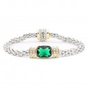 Two-Tone Plated Green Color Cable  Bracelets, 7.5''L