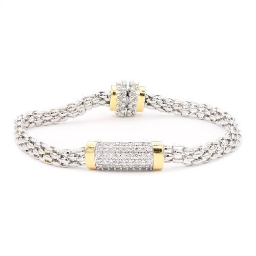 Two-Tone Plated Cable  Bracelets, 7.5''L