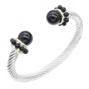 Two-Tone With White Color Stone 7MM Cable Cuff Bracelets.