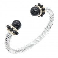 Two-Tone With Black Color Stone 7MM Cable Cuff Bracelets.