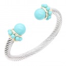 Two-Tone With Turquoise Color Stone 7MM Cable Cuff Bracelets.