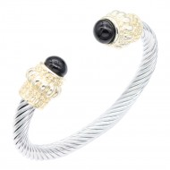 Two-Tone With Black Color Stone 7MM Cable Cuff Bracelets.
