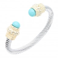 Two-Tone With Turquoise Color Stone 7MM Cable Cuff Bracelets.